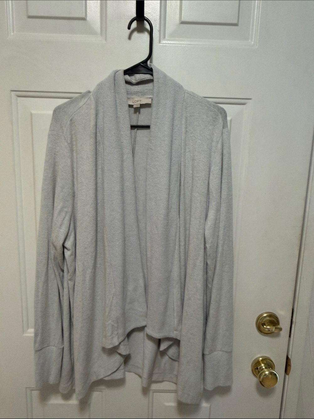 LOFT Light Gray Open Drape Front Cardigan